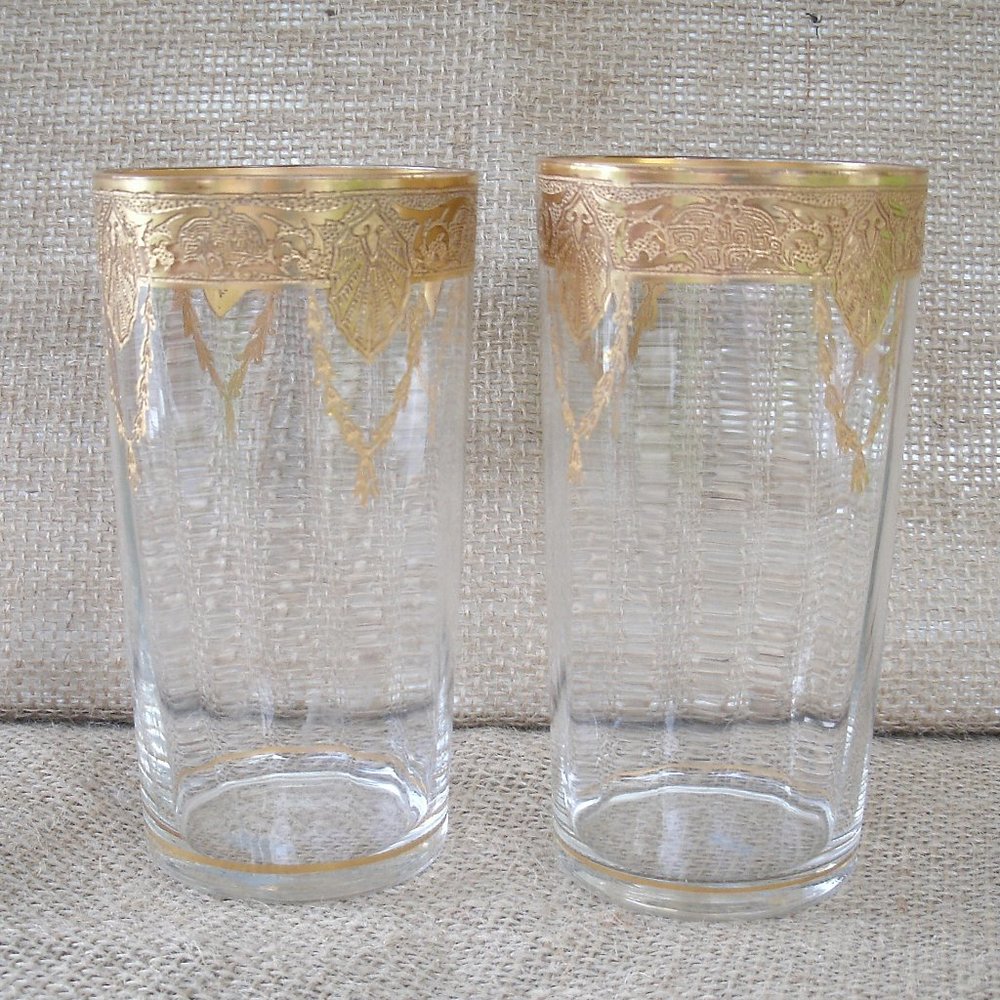 Vintage Tiffin Franciscan Art Nouveau Gold Encrusted Tumbler Set of 2